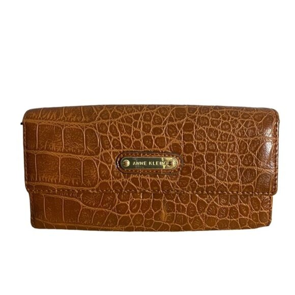 Anne Klein Handbags - Anne Klein Women's Brown Crocodile Embossed Vegan Leather Wallet